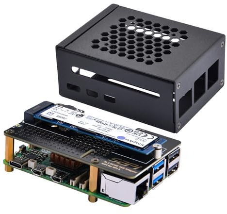 GeeekPi Metal Gehäuse mit N04 PCIe M.2 Key-M NVMe SSD PCIe Peripheral Board für Raspberry Pi 5, Support M.2 NVMe SSD 2230 2242 2260 2280