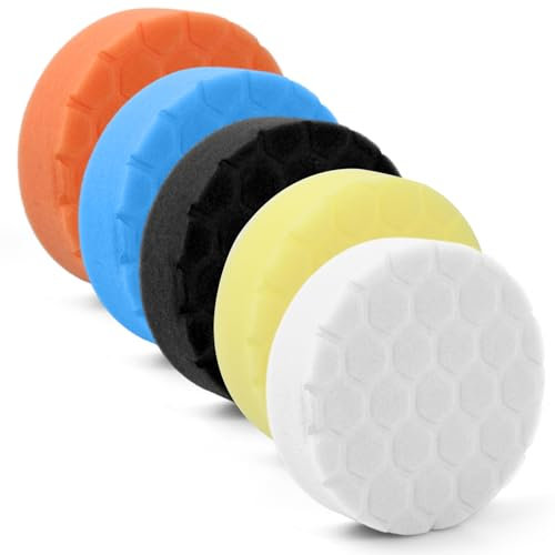 Rapidbok 5 Stück Polierschwämme 100mm, Auto Polierpads, Polierschwamm, Polierpad, Polieraufsatz, Wachs Schwämme, Klett Polierpads, Polierschaum Set für Exzenter Poliermaschine Schleifmaschine