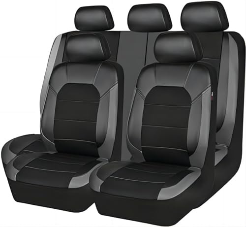 Ruby66 Auto Leder Sitzbezüge für Hyundai i10/i20/i30/i40/ix20/ix35/ix55/ioniq/ioniq 5/Kona/Grandezza, Bequem Wasserdicht rutschfest Sitzschoner, Leicht zu Reinigen, Schön, Auto Zubehör,Grey