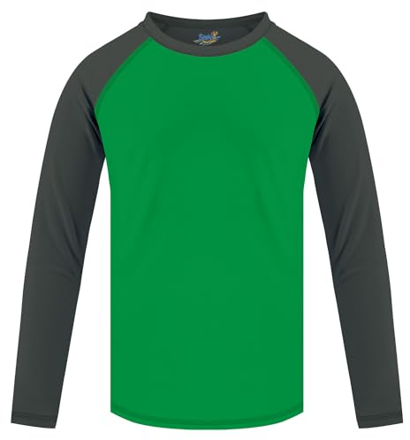 Boys Swim Shirt Rash Guard Long Sleeve for Youth Kids Children Rashguard Water Swimwear UPF 50 Swimming Sun Shirt Green Swim Top 10-12Y