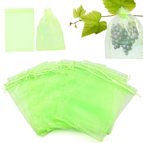 ZOCONE 80 Piezas Bolsas para Uvas en Parra Verde 20 * 30cm Bolsas Proteccion Uvas Bolsas Organza Grandes con Cordón Bolsas de Malla para Tapar Racimo de Uvas Malla para Proteger Uvas Fresas de Aves