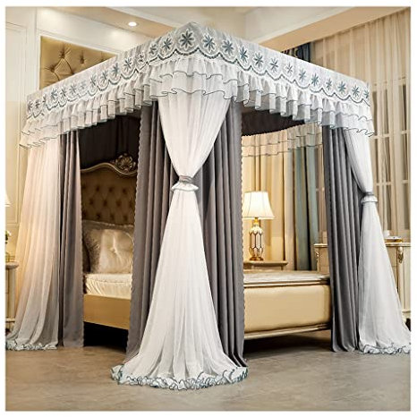 Bett Vorhang Bett Baldachin europäischen-Stil Doppel-Schicht Luxus Bett Baldachin Für Mädchen Erwachsene Schlafzimmer Dekorative Bett Vorhänge, Mit Standfuß, Abnehmbar (Farbe : A6, Größe : 180X200X20