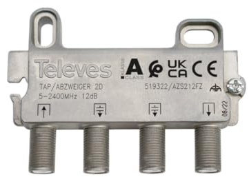 Abzweigdose, 2 Ausgänge, F-Stecker, 12 dB. Televes
