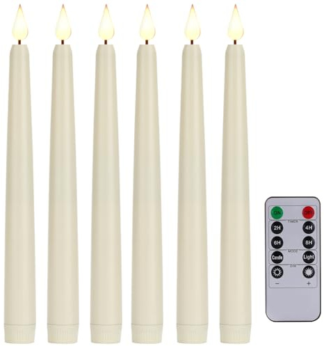 PILLOBOX Led Stabkerzen mit Timerfunktion, 6 Stück Flammenlose Tafelkerzen mit Fernbedienung, 25 cm Kunststoff Elektrische Kerzen für Weihnachten, Hochzeit und Home Decor (Elfenbeinfarben)