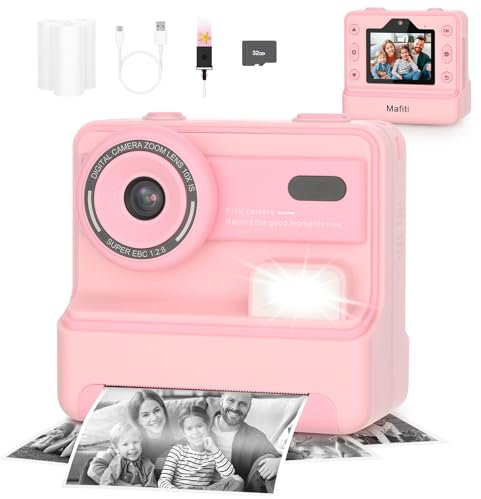 Mafiti Kids Camera Instant Print, Cámara Instantánea 1080P para Niños, Cámara Digital para Selfies con Pantalla de 2.4 Pulgadas, Juguete para Niñas y Niños de 3 a 12 Años, Color Rosa
