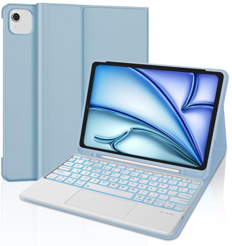 SENGBIRCH Teclado para iPad Air 11 M2,2024/M3,2025 con Touchpad, Bluetooth Magnética Desmontable, Español Ñ Retroiluminación Funda Teclado para iPad Air M2 2024/M3 2025 11 Pulgadas, Azul Claro
