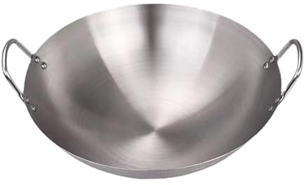 DimyFew Wok de Acero Inoxidable sin Revestimiento, Multifuncional, para Cocina, sartén para freír Carne, Verduras, cocinar al, freír en casa, 36CM