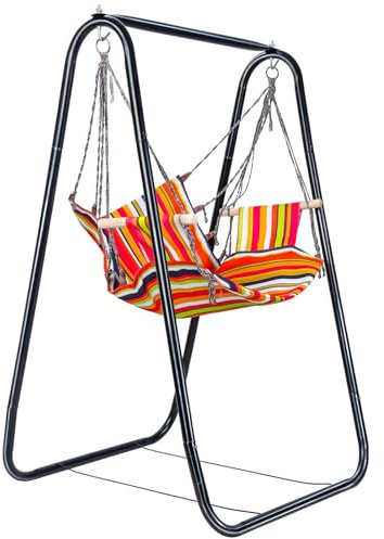 Altsuceser Soporte para silla de hamaca, silla oscilante con soporte, hamaca resistente con soporte incluido, soporte de columpio para patio interior y exterior, soporta 440 libras, color negro