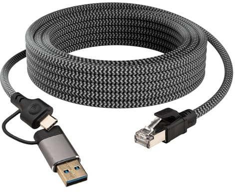 Leehitech 3M/9.84FT Gigabit USB-A/USB-C to Ethernet Cable, 1000M High Speed USB to RJ45 LAN Cable, Plug and Play, No Delay for Smartphone, Laptop, PC, MacBook, Switch, Windows, macOS, Linux