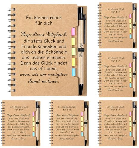 Clabby 6 Set Viel Glück Geschenken Motivierendes A6 Notizbuch mit Glücksstift Inspirierendes Klein Notizblock Glücksbringer Notizbuch für Kollegen Mitarbeiter Büro Abschied Prüfung Bestanden