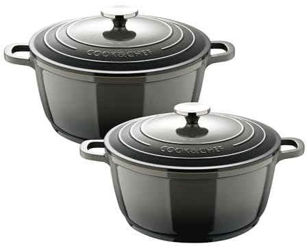 Bergner EXCALIBUR Cacerolas de Ø20 y Ø24cm-2,4L y 4,4L con tapas en Aluminio fundido en color Gris