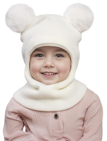 AYPOW Bonnet Cagoule Chaud d'Hiver pour Bébé Enfant de 1 à 6 Ans, Ensemble Chapeau Écharpe Multifonction Thermique Coupe-Vent pour Filles Garçons Tout-Petits, Chapeaux Masque Tricoté Doublé en Polaire