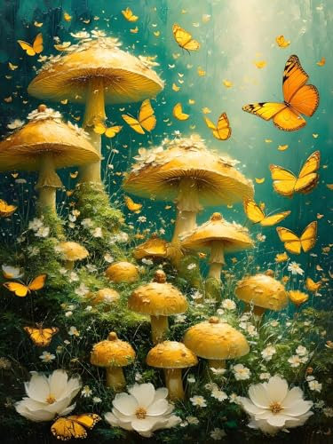 Paint by Numbers for Adults Mushroom Paint by Numbers Butterfly Painting by Numbers for Children Beginner, DIY Paint by Numbers Kids with Paint Brushes Acrylic Pigment, Room Decor 90 x 120 cm H-851