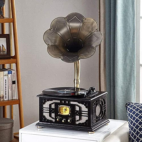 erkebspm Retro Vintage Phonograph Record Player Multifunktion alte Radio -Stereo -Subwoofer -Ornamente Turntables Geschenk Ornamente Recorder