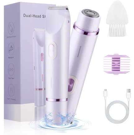 Afeitadora Mujer, 2 in 1 USB Recargable Eléctrico Depiladora,Recortadora Mujer Zona Intima Uso en Seco y en Mojad,Depiladoras faciales,flawless depiladora facial para Cara,Axila,Pierna,Bikini