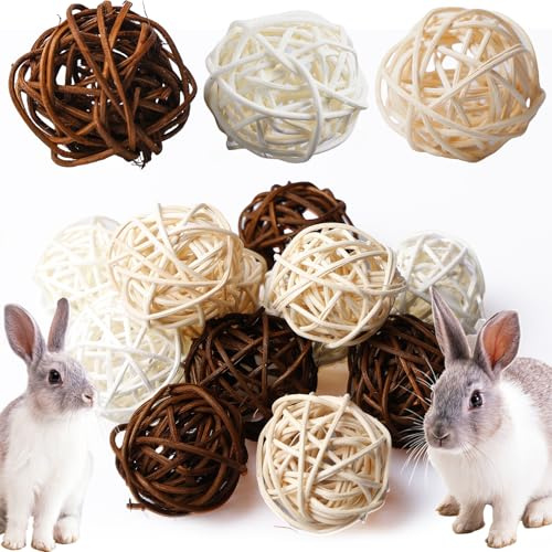 Lot de 24 balles à mâcher naturelles en osier pour petits animaux de 4 cm - Jouet à mâcher en bois molaire pour les soins dentaires - Pour lapins, chinchillas, hamsters