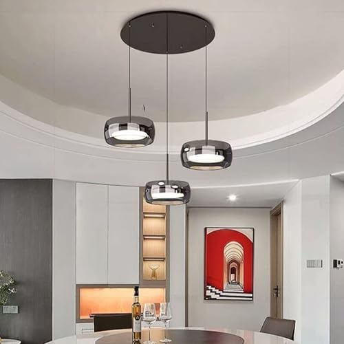 Bellastein Moderne LED Pendelleuchte Kristall Glas Hängelampe Esstischlampe, Led Hängeleuchte Dimmbar Mit Fernbedienung, Höhenverstellbar für Kücheninsel Büro Esszimmer Küche Deckenlampe (B3Lichter)