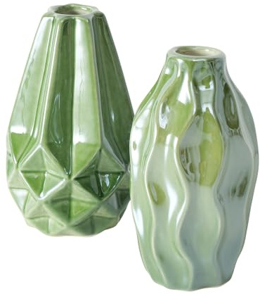 BOLTZE Vase Palomina (2 TLG., Farbe Grün, aus Keramik, Perleffekt, LxBxH: 6 x 6 x 11 cm, Rund, Handgearbeitet, Wasserfest, Blumenvase, Dekoration) 2061774