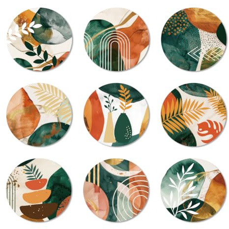 ANATTASOUL 9Pcs Arte Abstracto Plantas Posavasos Madera, Posavasos De Madera, Reutilizables, Redondos, Drink Coasters, Taza para Café, Bar, Cocina, Restaurante