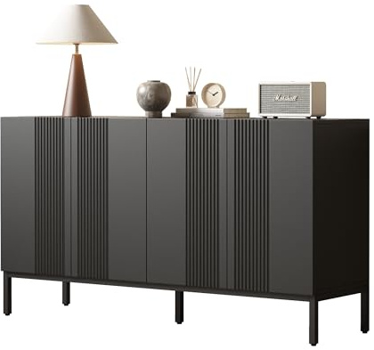 SOFTWEARY Sideboard Breite 145 cm, Wohnzimmerschrank, Mehrzweckschrank, Küchenschrank, matt (schwarz)