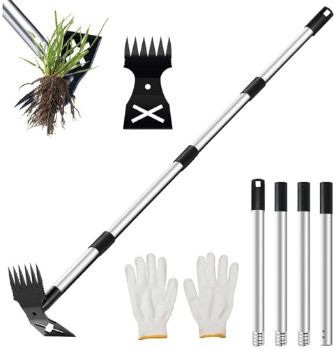 Weed Puller Tool with Long Handle,2 in 1 Manual Weed Rake and Garden Hoe,150cm Weed Remover Gardening Tools Adjustable,Manual Weeder with Detachable Handle for Flower Bed,Yard,Lawn,Patio,Garden