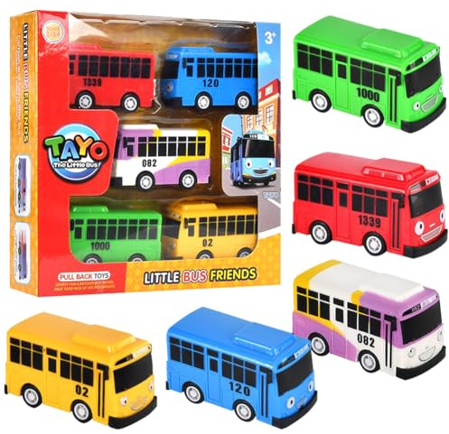 Autobús de Juguete, 5PCS Tirar hacia Atrás Coche Set Autobuses Juguete Coche de Carreras Juguetes Vehículos Fricción Racers Cars Juguetes Die Cast Set Regalos para Niños Cumpleaños