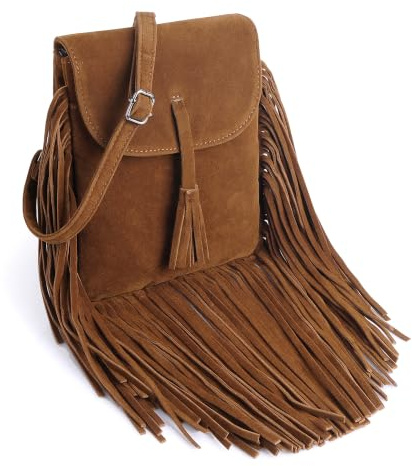Dora & Liz Fringe Small Crossbody Bags for Women Trendy Designer Cell Phone Bag Suede Tassel Wallet Purses with Card Slots (Brown)