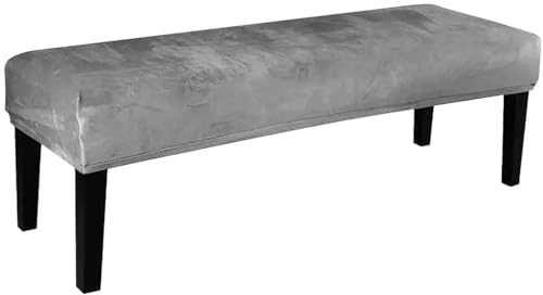 Universal Bezug für Esszimmer Bank, Kurzer Plüsch Stretch Essbankbezug mit Bindeband, Abnehmbar Stretch Dining Bench Cover, für Sofa und Esstischhocker (Hellgrau)