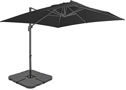 Parasol de Jardin Extérieur avec Pied, 3x3 m Anthracite, Toile Résistante aux UV, Structure Aluminium Robust, Parasol Balcon et Terrasse, Parasol Plage Anti-Vent, Base Portable,3 x 3 x 2.58 m