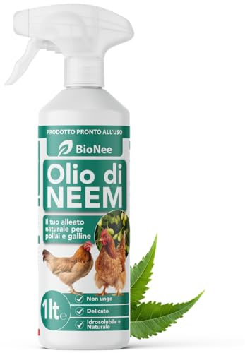 Bionee Olio di Neem Spray Pollaio e Galline 1L – Lozione Naturale Pronta all’Uso, Protezione Contro Insetti e Parassiti, Sicuro e Delicato, Idrosolubile, Zero Residui