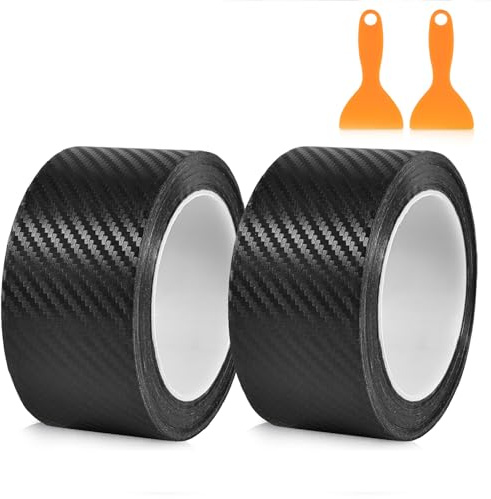2 Stück Carbon Folie Auto Selbstklebend Einstiegsleisten Schutz Matt,5CM,Türschwelle Nanoklebeband,Rahmenschutzfolie Fahrrad Universeller Stoßschutz (Schwarz,10M)