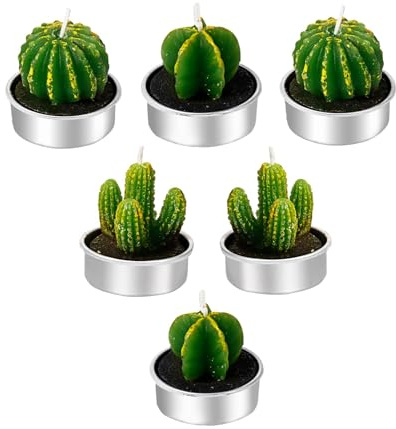 Succulent Cactus Tea Lights, Novelty Tealight Candles, Small Candles,Smokeless Handmade Delicate for Home Decor, Birthday Party, Festival Gift, Cake Topper，Wedding, SPA ，6 Pieces