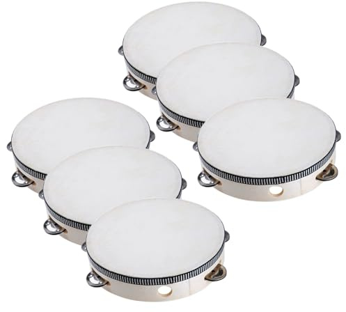 BommFu Tamburin Für Erwachsene - 15 cm Handtrommel Mit Schellen - 6er Set Pädagogisches Percussion Instrument Für Gesangseinlagen Freizeit Party Kirche Tanz