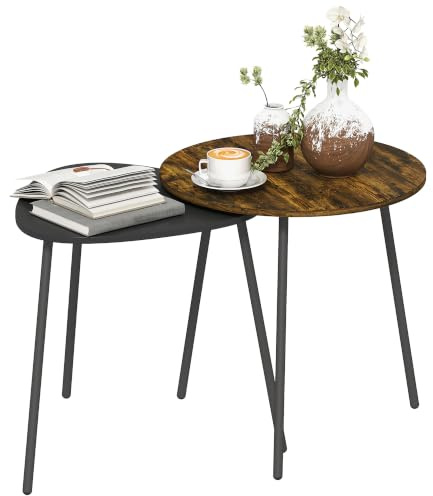 HOMCOM Nesting Side Table Set of 2 Nest of Tables Metal Frame Rustic Brown | Living Room, Bedroom, Home Office