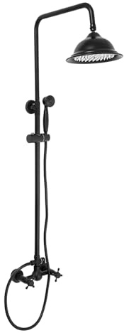 Gewerbliches Duschsystem mit Thermostat, Höhenverstellbare Edelstahl-Duschsäule (90-118cm), Retro Duscharmatur mit 2 Griffen für Öffentliche Waschräume, Toiletten, Schwarz