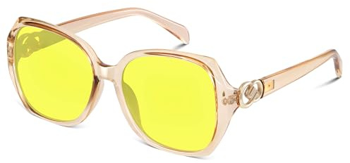 Wrimen Große-Sonnenbrille Damen-Polarisiert-Sunglasses Woman-Helles Braun
