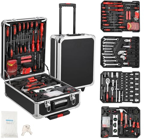 Portable Tool Kit, 800-Piece Tool Set Case, Mechanics Tool Set with Castors Toolbox Trolley, Home & Office Hand Tools Professional Metric Set for DIY, Car Repair