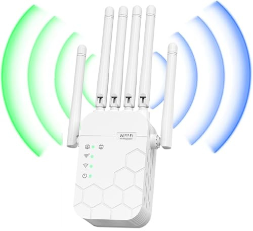 Ripetitore WiFi,Extender wifi con 6 Antenne ad Alto Guadagno,estensore fino a 3000 piedi quadr, potente ripetitore per casa con2 porta ethernet, Per uso interno/esterno、Casa/Ufficio（bianca）