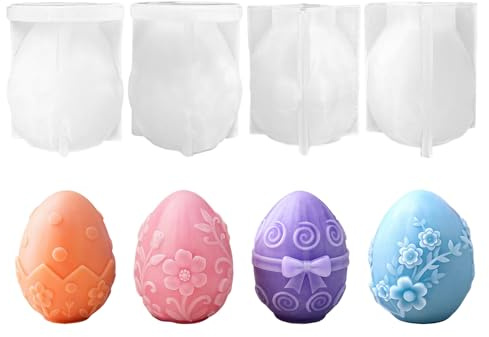 4 Stück Silikonformen Gießformen Osterdeko Silikonform Kerzen Ostereier Gießform Ostern Deko Ei Giessformen Kerzenform mit Blumen Ornamente Gipsformen zum Gießen Oster Figuren und Geschenk