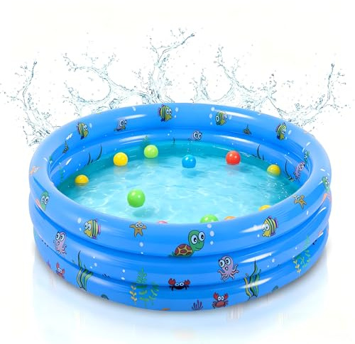 Shyllin Planschbecken 90x90x30cm, Aufblasbarer Kinderpool,Three Ring Inflatable Paddling Pool,Babypool Play Pool,Verdicktes PVC-Material,für Gärten, Badezimmer und Schlafzimmer(Blau L)