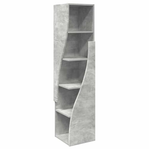 Yamxder Armadio angolare grigio cemento, 32 x 32 x 140 cm, in legno, design moderno salvaspazio, robusto scaffale con 5 scomparti, per soggiorno, corridoio, ufficio e balcone