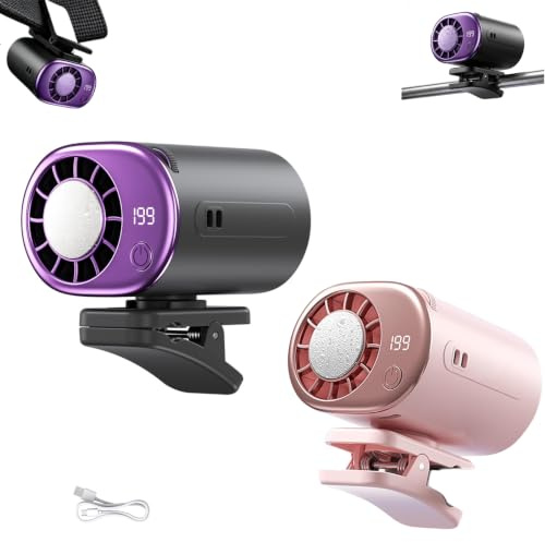 Condizionatore d'aria portatile a clip per auto, con display a LED, rotazione a 360°, ricaricabile tramite USB, batteria da 2000 mAh, ventilatore a mani libere, 199 velocità regolabili, per visiera
