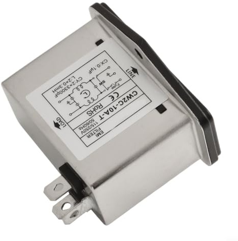 Filtre secteur 3 A IEC - Filtre anti-interférence - Boîtier en métal - Pour routeur audio HiFi - Suppression des interférences EMV - Compact - 65 x 49 mm (CW2C-10A-T)