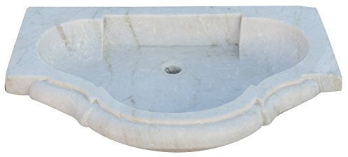 Biscottini Waschbecken aus weißem Marmor 77 x 55 x 13 cm | Waschbecken für außen und innen | Steinwaschbecken | Aufsatzwaschbecken Stein | Küchenspüle