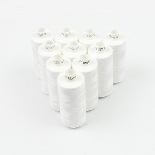 10x 1.000m ACKERMANN UNIVERSAL NÄHGARN, Stärke 120, Qualitätsgarn, Nähmaschinengarn, Overlock Garn, Garn für Overlock-Nähmaschinen (700 Weiß)