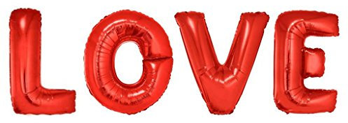 XXL Folien Buchstaben Love rot je ca. 100 cm hoch 40 Zoll, 4 einzelne Ballons Wieder befüllbar, Luft oder Helium