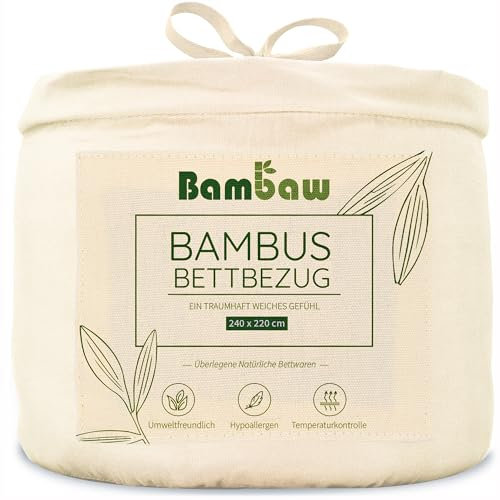 Bambaw Funda Nordica Bambu 220x240 cm, para Cama 150/160 cm, Sabanas Frias para el Verano y el Invierno, Ropa de Cama Bambú Suave y Antiacaros, Sábanas Frio Verano, Certificadas Oeko-Tex (Beige)