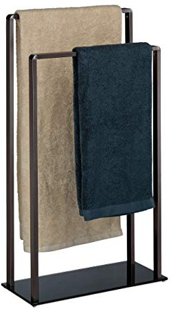 Relaxdays Handdukshängare fristående, 2 stänger, modern, metall, handdukshängare, HxBxD: 80 x 45 x 20 cm, bronssvart