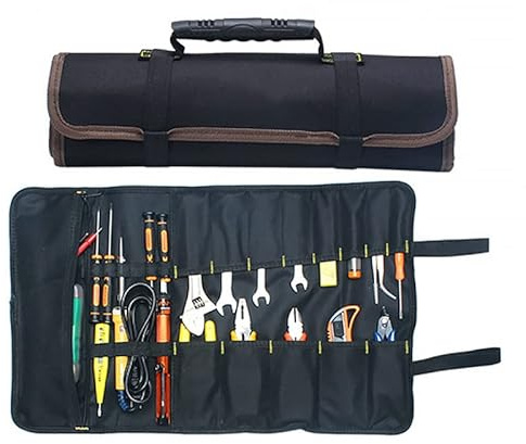 Tragbare Werkzeugtasche mit 22 Taschen, 600D Oxford-Gewebe, zum Aufrollen, große Tragetasche, Organizer, einfache Aufbewahrung und tragbar, ideal für Handwerk, Heimwerker, Reparaturmänner, schwarz