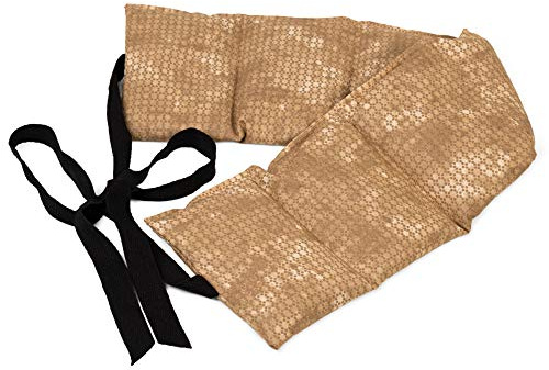 Coussin aux graines de lin, avec sangles, 65x15 - Coussin chauffant - Utilisable chaud ou froid- Compresse à 7 compartiments, batik or, 65x15 cm